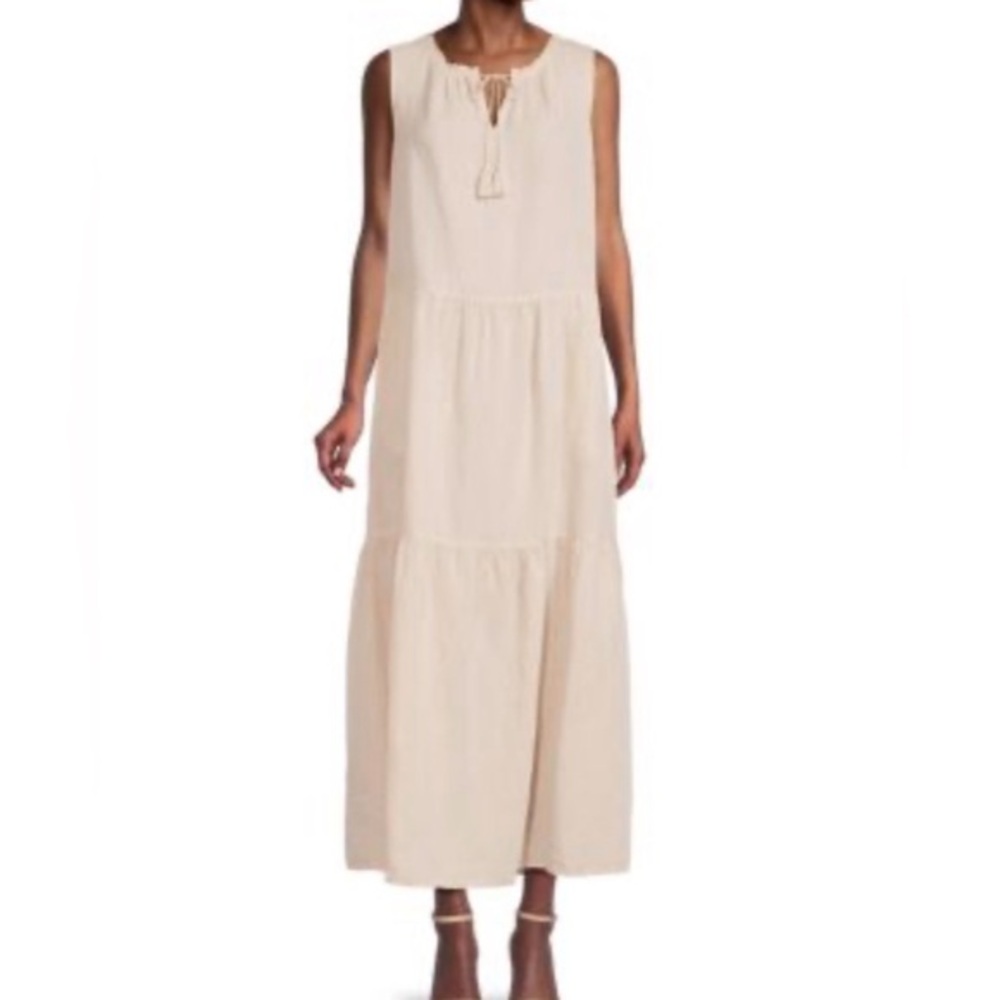 J.MCLAUGHLIN Christa Linen Cotton Tiered Maxi Shift Dress M